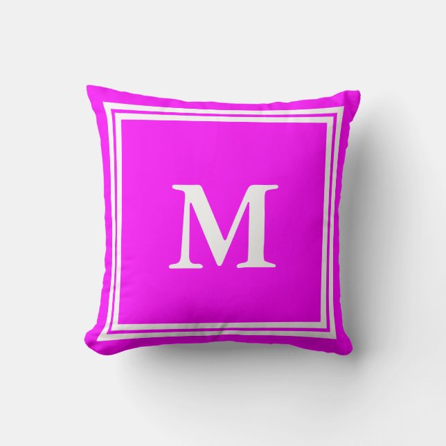 Enkel Magenta och vit monogramtextmall Kudde (Framsida)