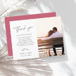 Enkel Magenta Rosa Script Photo Bröllop Tack Vykort<br><div class="desc">Rosa med enkel Magenta Foto Bröllop - Tack för ditt kort - Modern med Personlig Typografi. Ta till dig kärnan i din kärlek-historia med våra elegant bröllop-tackkort som innehåller en minimalistisk design med en charmerande dammig rosa i magentan tillbaka. Lägg till en personlig beröring till firande genom att införliva ditt...</div>