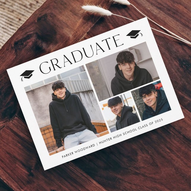 Enkel magnetisk inbjudan till examen med 4 bilder inbjudningskort (Simple photo collage graduation announcement magnetic card.)