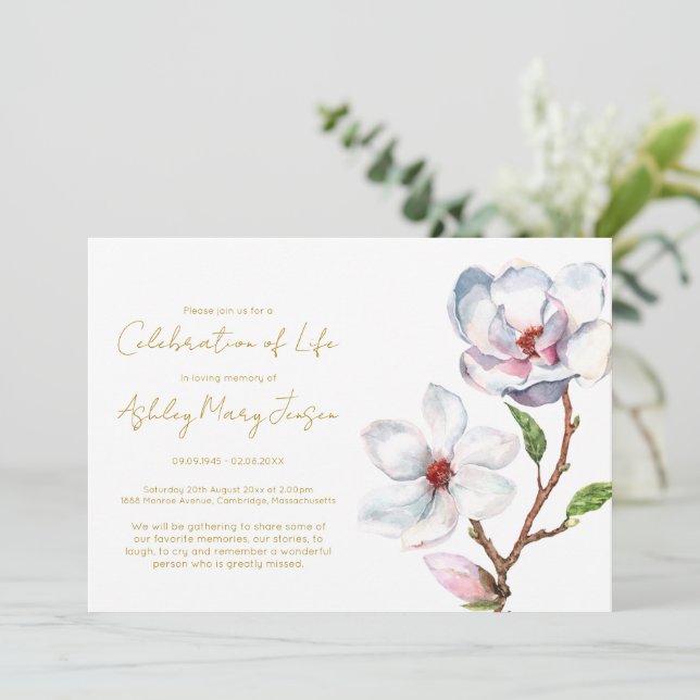 Enkel Magnolia Celebration of Life Begravning Inbjudningar (Stående Fram)