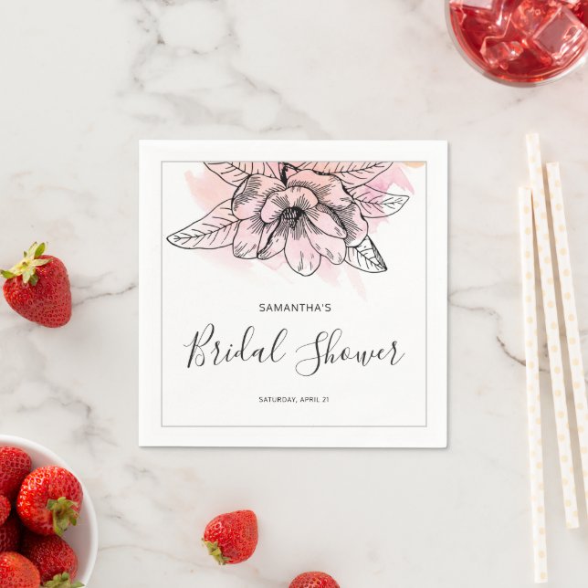 Enkel Magnolia Rosa Akvarell Bröllopsdusch Pappersservett (Insitu)