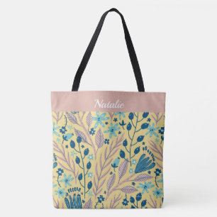 Enkel målad Blommigt Monogrammed totetikett Tygkasse