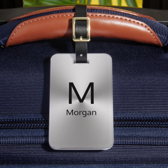 Enkel mall för Silver och svart Monogram och Namn Bagagebricka (Framsida Insitu 2)