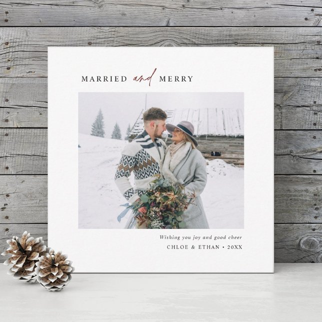 Enkel måltavla och merry Newlyweds Photo Square Julkort (Skapare uppladdad)