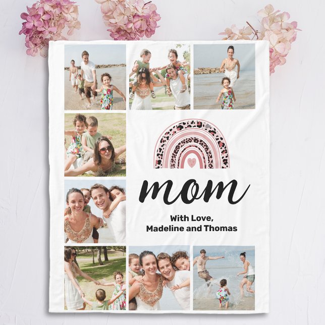 Enkel Mamma Photo Collage Rainbow Fleecefilt (Skapare uppladdad)