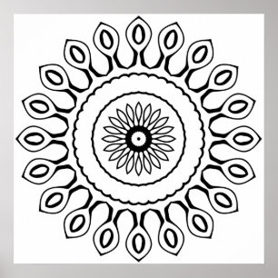Enkel Mandala-färgsida med Tåreformsblad Poster
