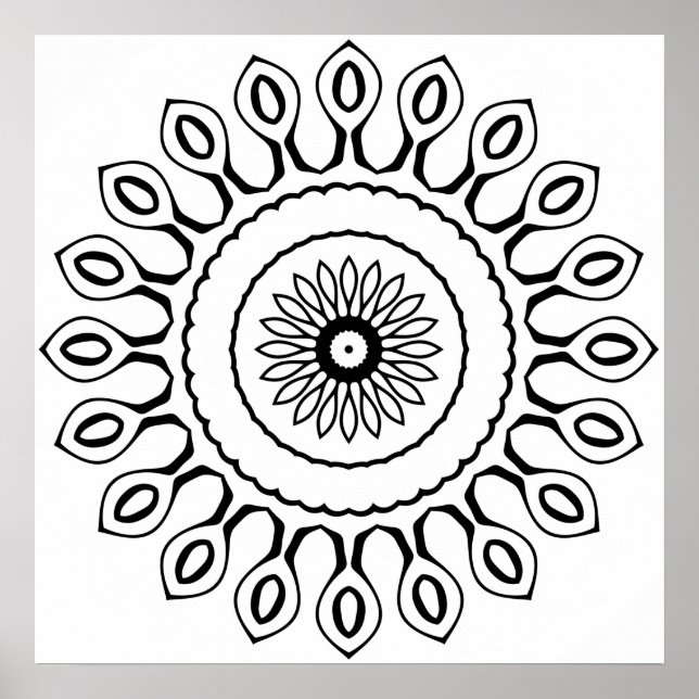 Enkel Mandala-färgsida med Tåreformsblad Poster (Framsidan)
