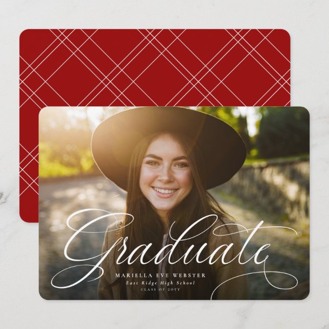 Enkel manus examen elegant röd examen meddelande (Fram/baksida)