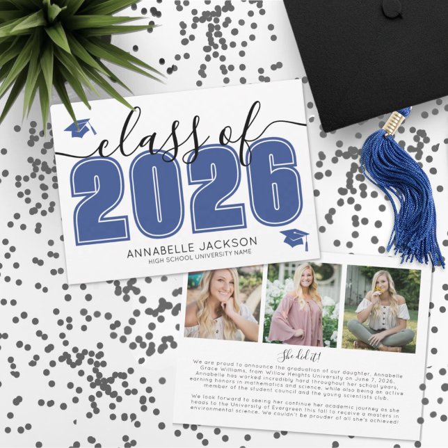 Enkel manus examensfoto Blå examen Meddelande (Simple Script Graduate Photo Blue Graduation Announcement )