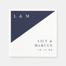 Enkel marin blå Elegant Monogram Bröllop Pappersservett