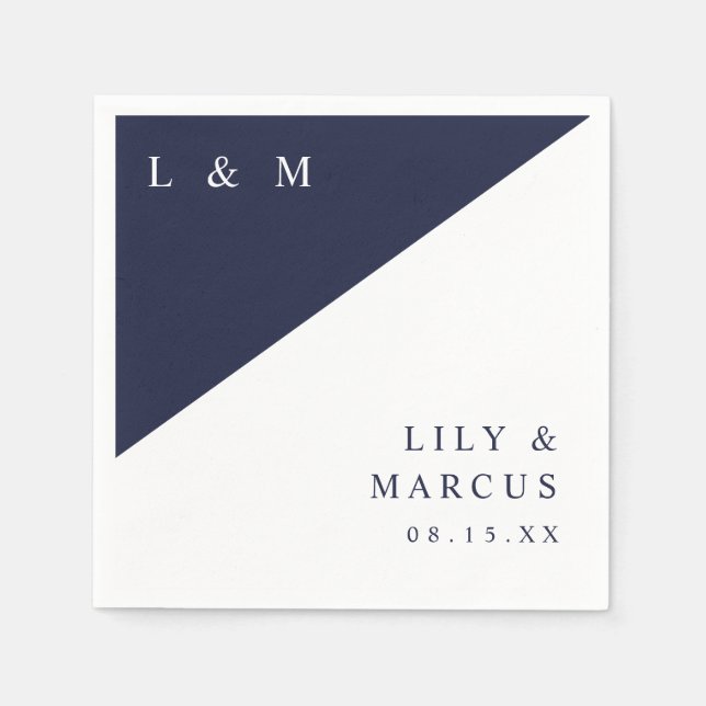 Enkel marin blå Elegant Monogram Bröllop Pappersservett (Framsidan)