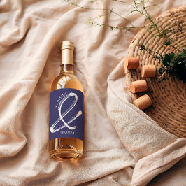 Enkel marin blå, fetstilt, modern Bröllop Vinflaska Etikett