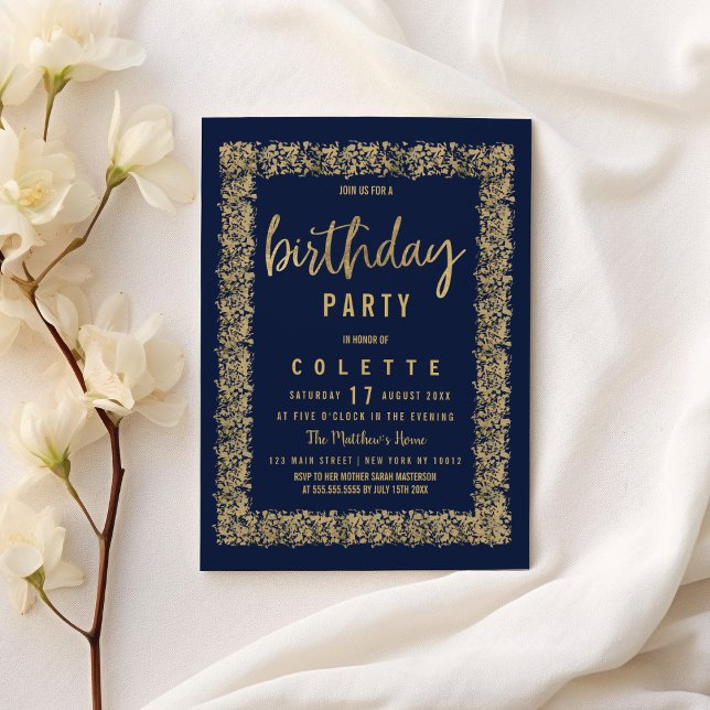 Enkel marin blå guld-konfetti-Födelsedagsfest Inbjudningar (Simple navy blue gold confetti Birthday Party )