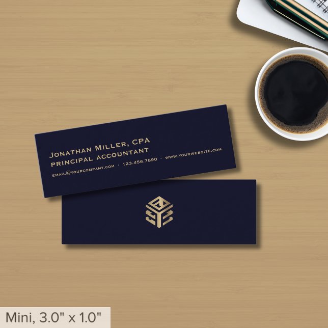 Enkel marin blå Guld-Logotyp Mini Visitkort (Skapare uppladdad)