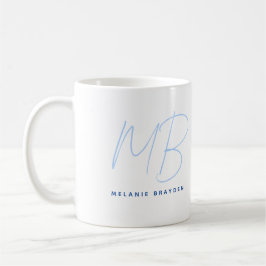 Enkel marin, blå, minimalistisk, två monogram Namn Kaffemugg