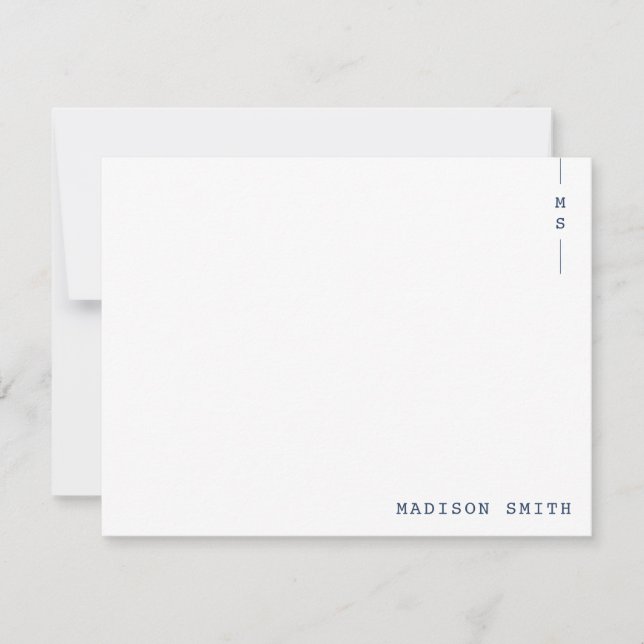 Enkel marin blå monogram-Personlig Anteckningskort (Framsida)