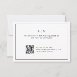 Enkel marin blå monogram QR-kod Elegant bröllop OSA Kort