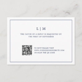 Enkel marin blå monogram QR-kod Elegant bröllop OSA Kort