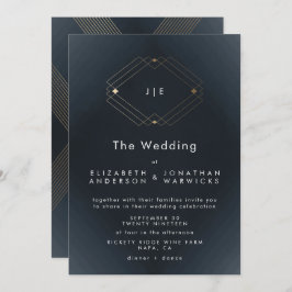 Enkel marin modern geometrisk Guld Bröllop Inbjudningar