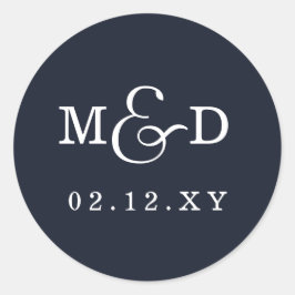 Enkel marin modern Monogram Bröllop Runt Klistermärke