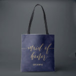 Enkel marin vattenfärg och guldfet Maid of honor Tygkasse<br><div class="desc">Enkel vattenfärg och Guld anpassade Bakgrund färg för valfri bröllop färg-palett klickar bara på den ytterligare länken för att ändra bakgrunden till färg! med roligt faux guld-folie bröllop typografi och modernt skript typsnitt. HonorTote Bags Maid från elegant bröllop ~ Kolla min butik för att se hela bröllop-svit för den här...</div>