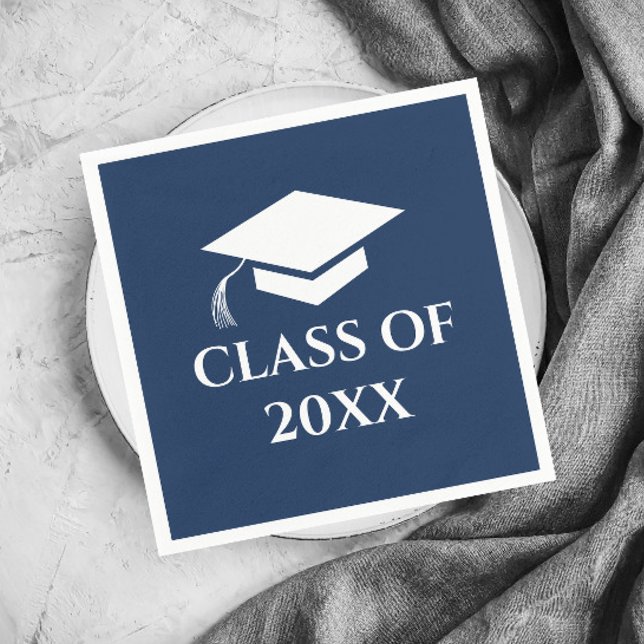 Enkel marinblå examensår pappersservett (Simple Navy Blue Graduating Class Graduation Party Napkins.)