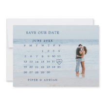 Enkel marinblå fotokalender bröllop