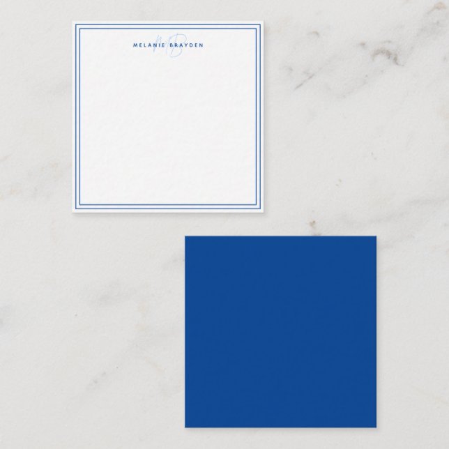 Enkel marinblå minimalistisk monogram med två kant anteckningskort (Fram/baksida)