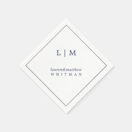 Enkel marinblå monogram elegant bröllop pappersservett