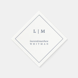 Enkel marinblå monogram elegant bröllop pappersservett