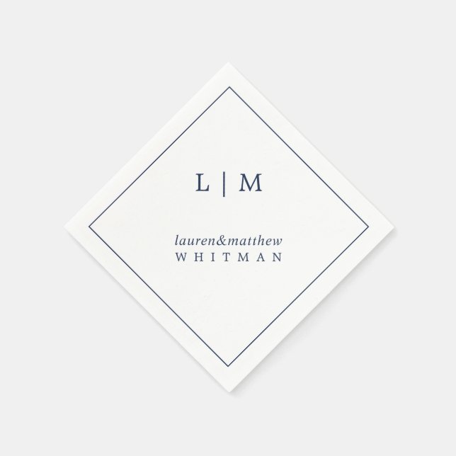 Enkel marinblå monogram elegant bröllop pappersservett (Hörn)