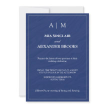 Enkel marinblå monogram elegant bröllopsinbjudan