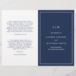 Enkel marinblå monogram elegant bröllopsprogram