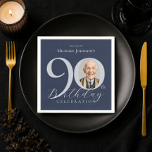 Enkel marinblå silverfoto 90-årsdag