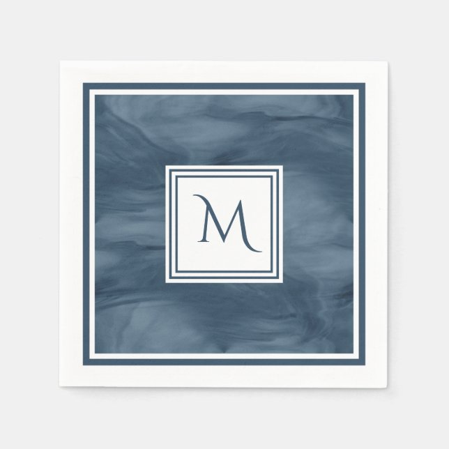Enkel marinblå subtil marmor modern monogram pappersservett (Framsidan)