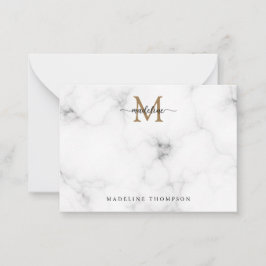 Enkel marmor guld kvinnlig script monogram anteckningskort
