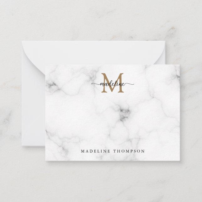 Enkel marmor guld kvinnlig script monogram anteckningskort (Framsida)