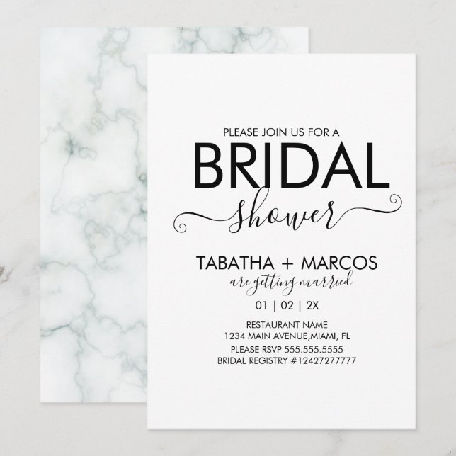 Enkel Marmormönster Script BRUD Shower  Inbjudningar (Fram/baksida)