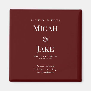 Enkel Maron & White Bröllop Spara - datum Magnet