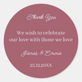 Enkel Maroon Personlig Bröllop Runt Klistermärke