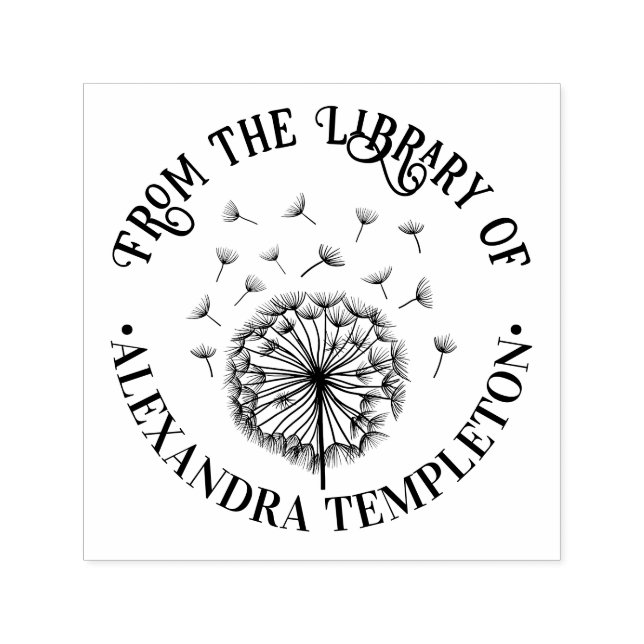 Enkel maskros, frön i vind bibliotek boknamn självfärgande stämpel (Design)