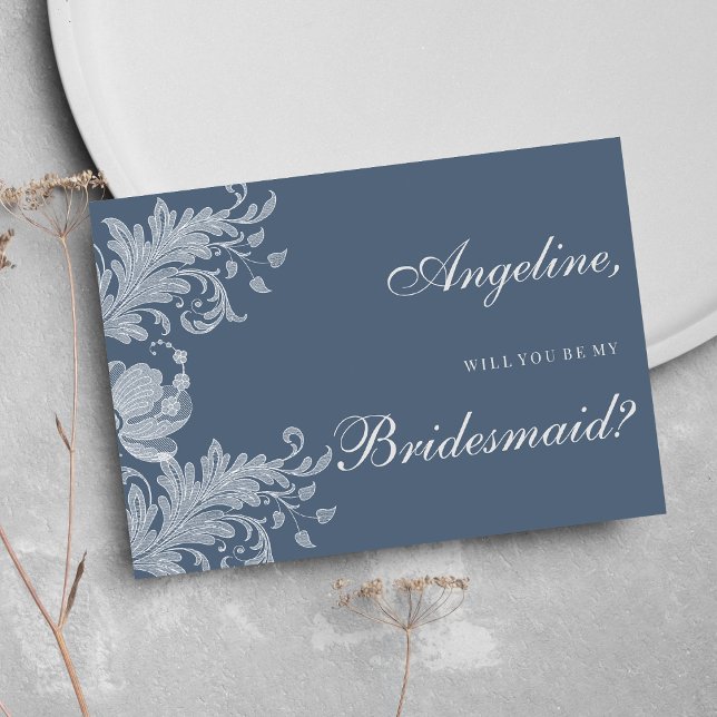 Enkel mauve blå vit blomster spets brudtärna  inbjudningar (Simple mauve blue white floral lace Bridesmaid )