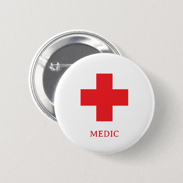 Enkel MEDICIN & Första Hjälpen, Kors, Ambulans, Lä Knapp (Framsida & baksida)