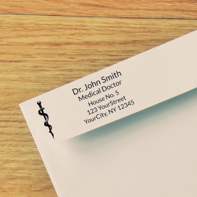 Enkel medicinsk asclepius Caduceus Black White Självfärgande Stämpel (Skapare uppladdad)