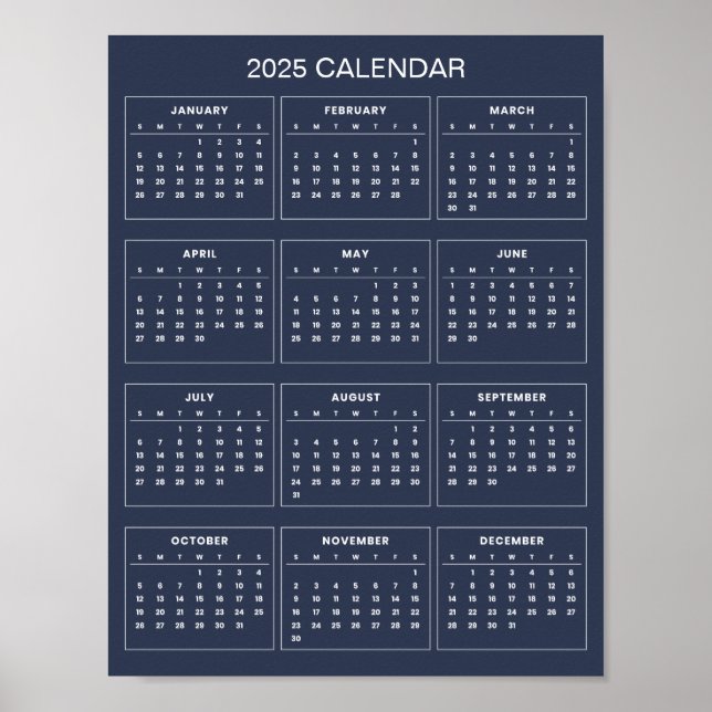 Enkel men elegant 2025-kalender |  Affisch (Framsidan)