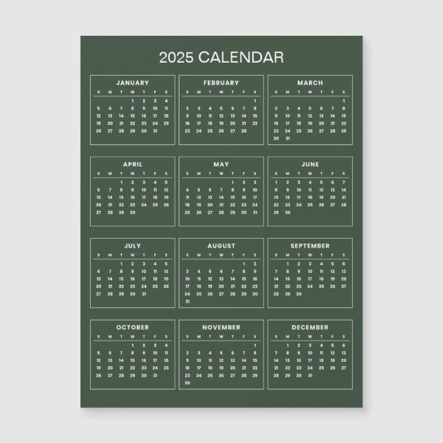 Enkel men elegant 2025-kalender | Magnetisk kort (Framsida)
