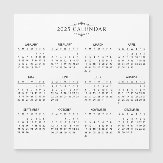 Enkel men elegant 2025-kalender | Magnetkort (Framsida)