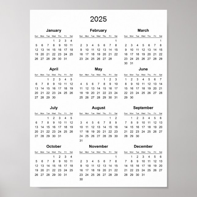 Enkel men elegant 2025 kalender |  poster (Framsidan)