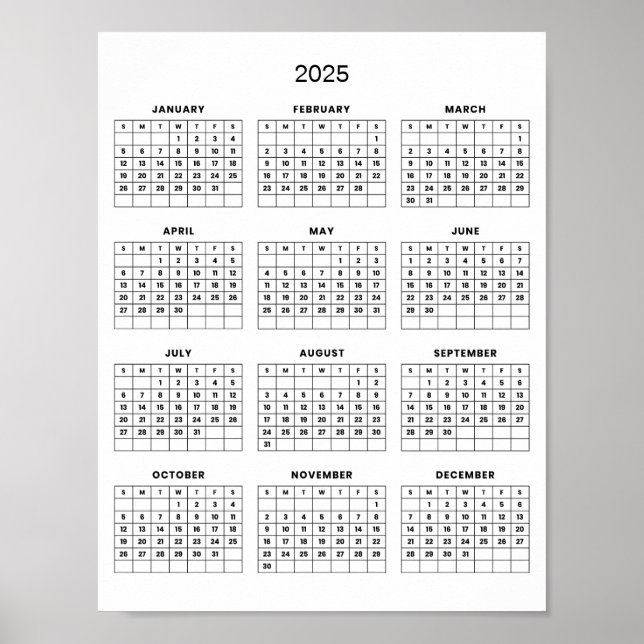 Enkel men elegant 2025-kalender |  poster (Framsidan)