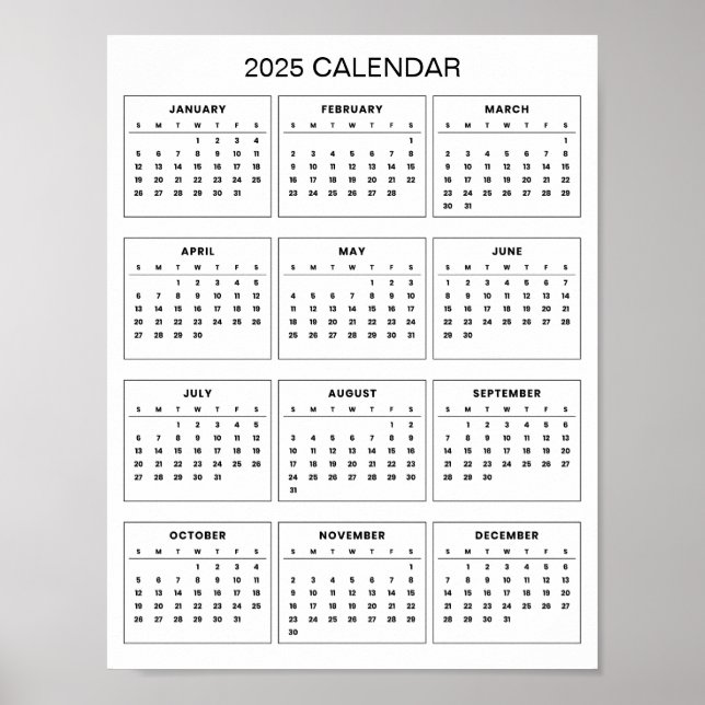Enkel men elegant 2025-kalender |  poster (Framsidan)